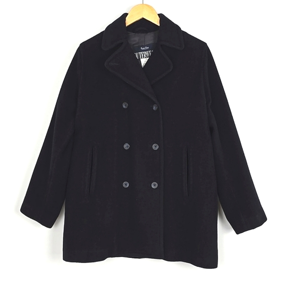 Part Two Men's Vintage Wool Blend Double Breasted Peacoat Jacket Navy Medium